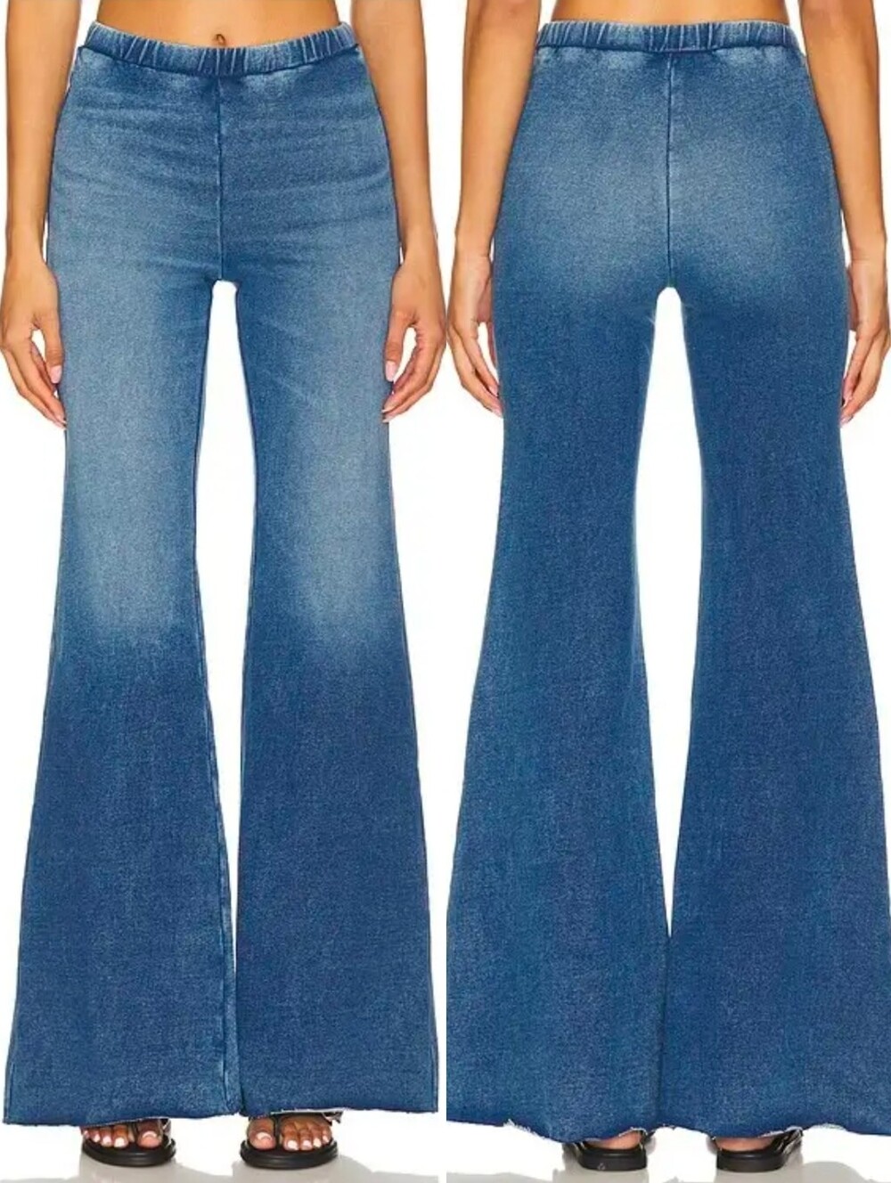 NEW GOOD AMERICAN Indigo Blue Jeanius Flare Cotton French Terry Pull-On Pants